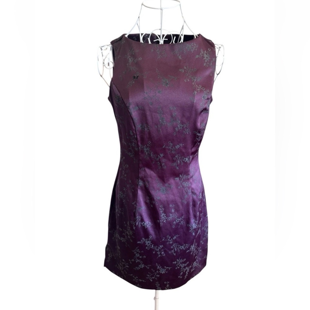 Vtg City Triangles Velvet Floral Mini Dress Glitter Y2K Whimsigoth Fairy READ